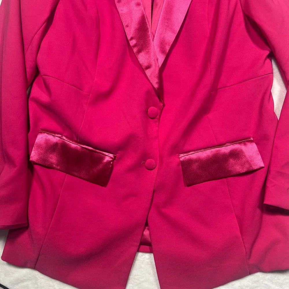 Torrid Pink Peacock Sharkskin Contrast Lapel Blazer 1X 14-16 Barbiecore Formal